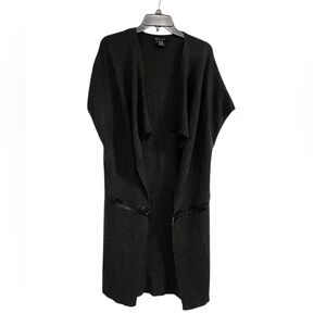 Etcetera Long Charcoal Gray Black Open Cardigan Zipper Detail Sz M